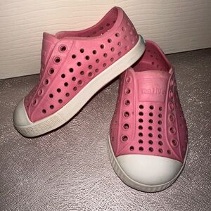 Native Jefferson Pink Perforated Slip-On shoes with White Soles play casual